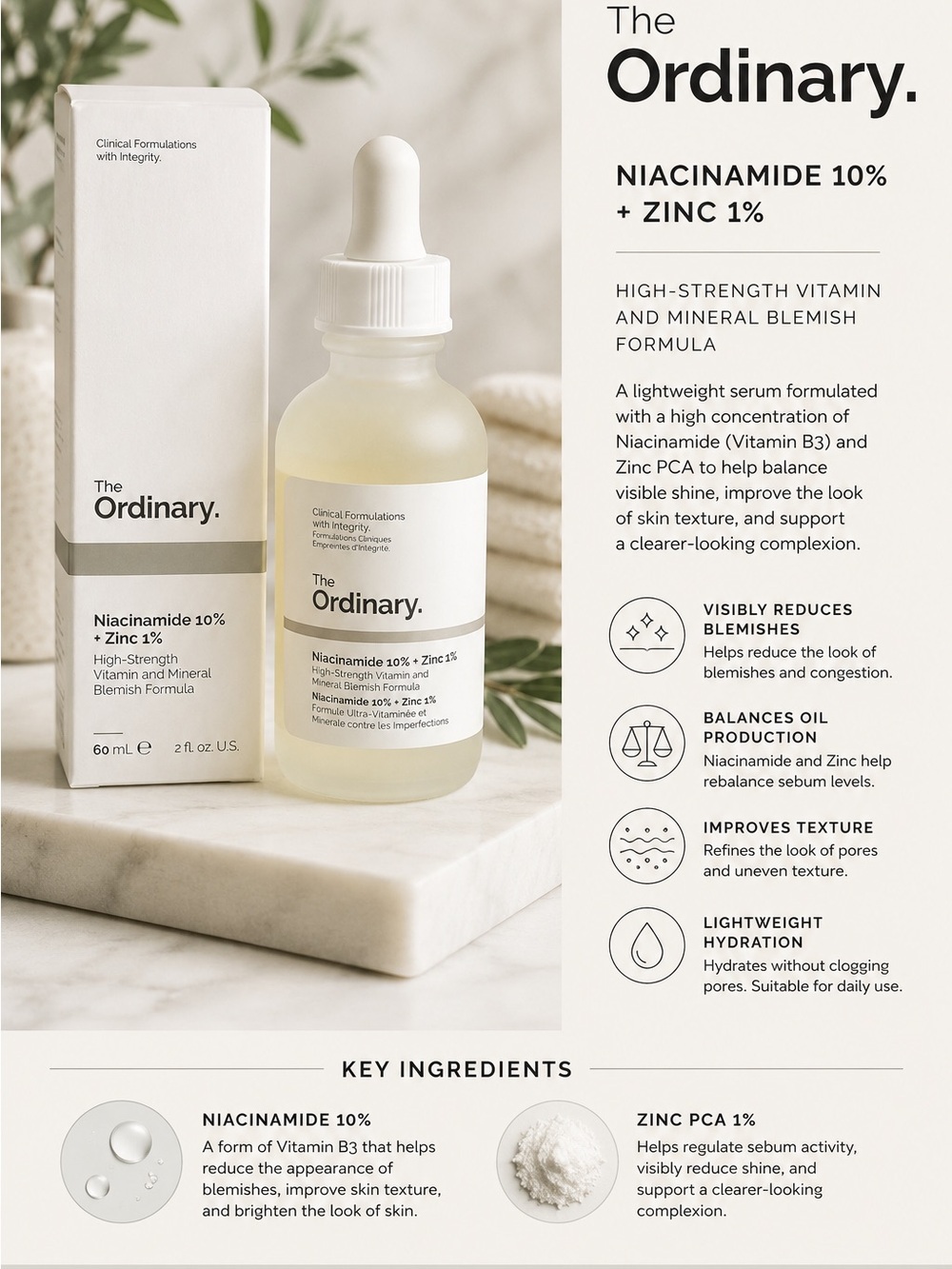 The Ordinary Niacinamide 10% + Zinc 1% Serum 60mL – Unused